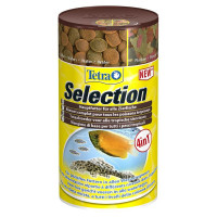 Tetra Selection 100 мл, 4 вида основного корма в одной баночке: хлопья, чипсы, гранулы, вафер микс 