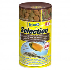 Tetra Selection 100 мл, 4 вида основного корма в одной баночке: хлопья, чипсы, гранулы, вафер микс 