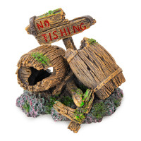 EXOPRIMA Декорация для аквариума "Две бочки No fishing", 14х12.5х11см